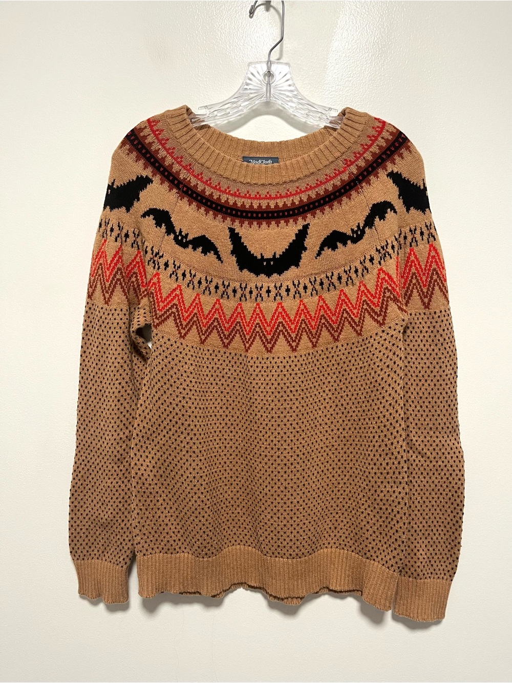 ModCloth Halloween Bat Sweater Fair Isle Crewneck Knit Goth Spooky Cozy Women's